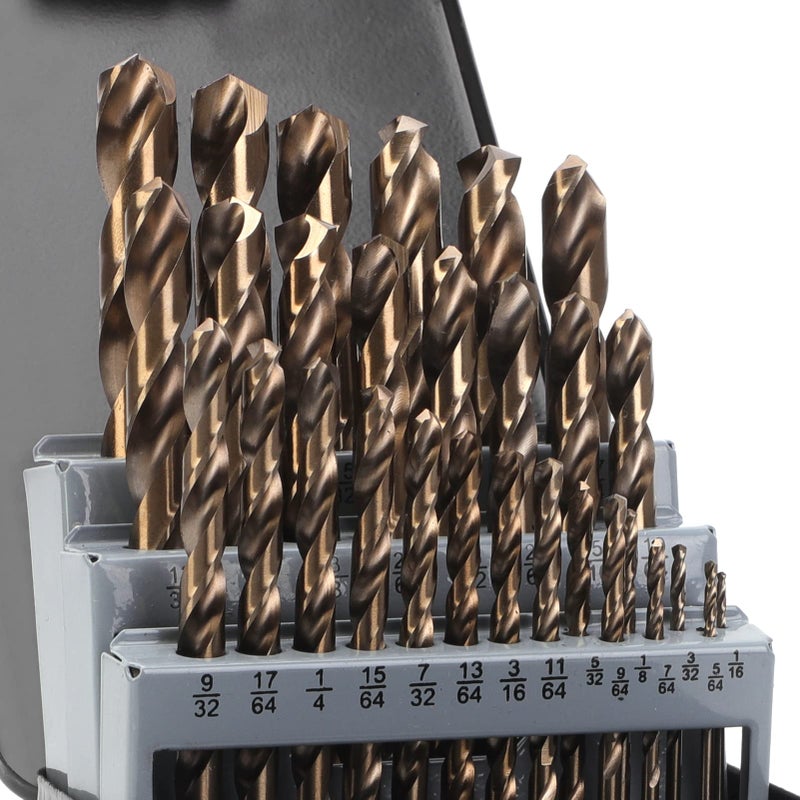 YOUGFIN Cobalt Drill Bit Set for Hardened Steel- 29 Pcs M35 Metal Drill Bits 1/16 inch-1/2 inch  Twist Jobber Drill Bit for Stainless Steel  Cast Iron and Wood Plastic with Indexed Storage Case - Image 1